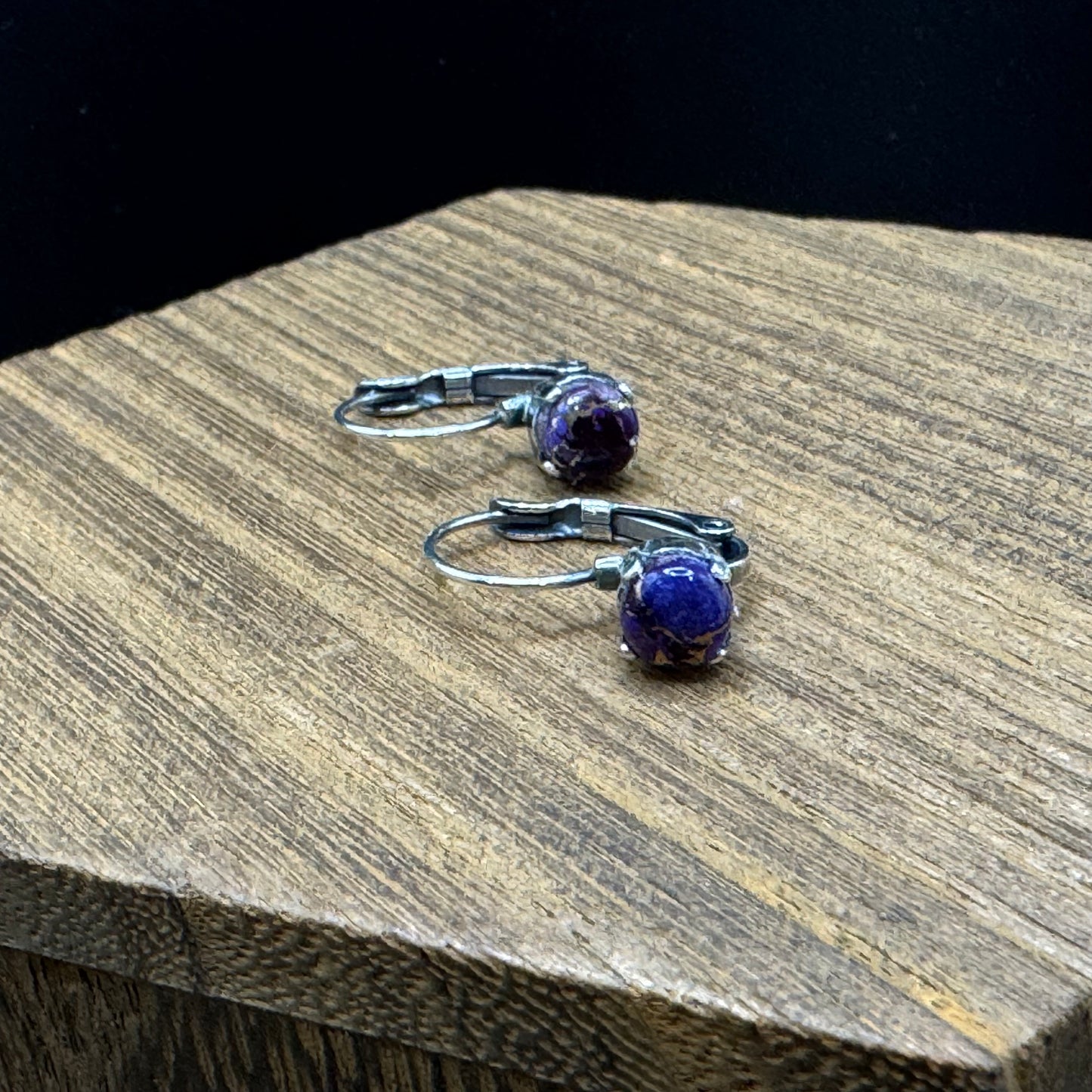 Purple turquoise leverback earrings