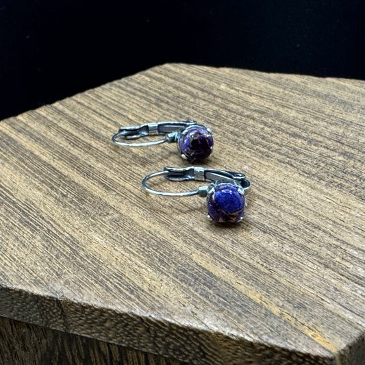 Purple turquoise leverback earrings