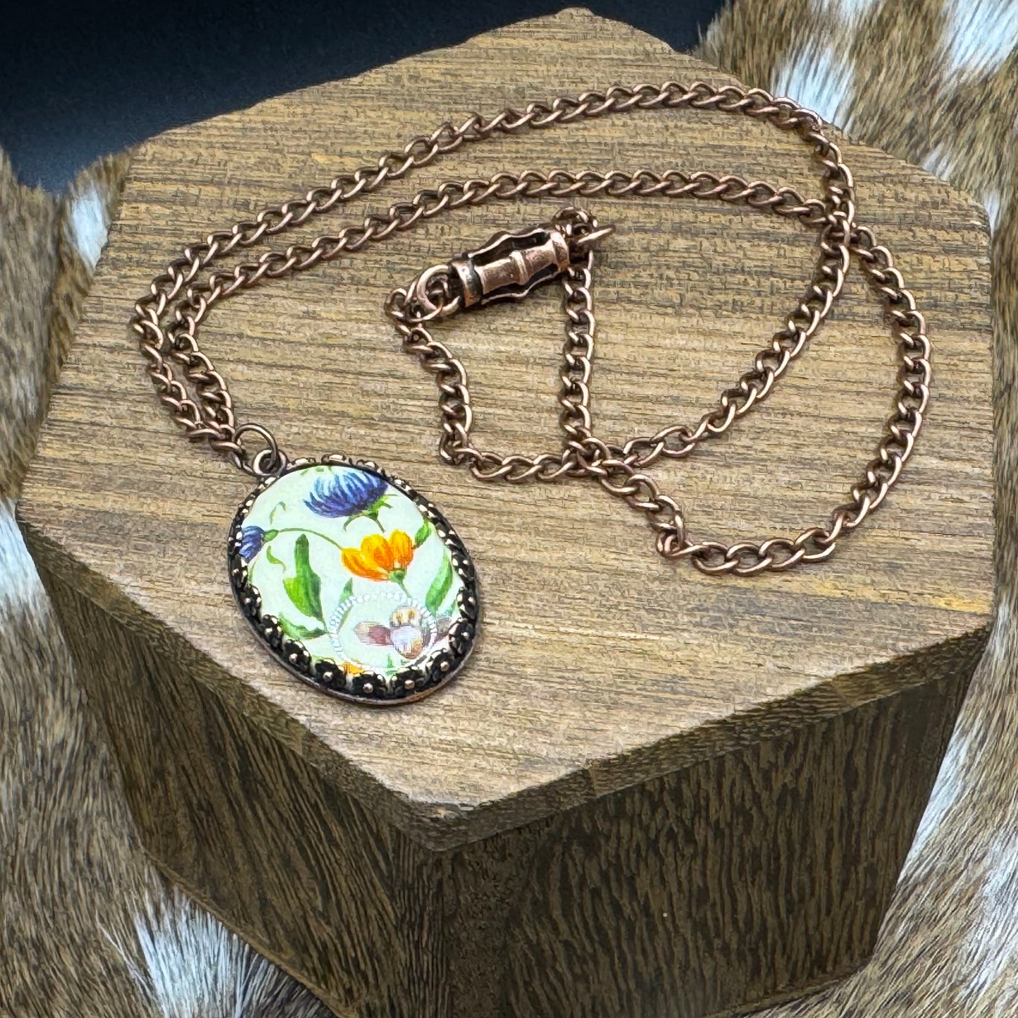 Floral pendant copper necklace