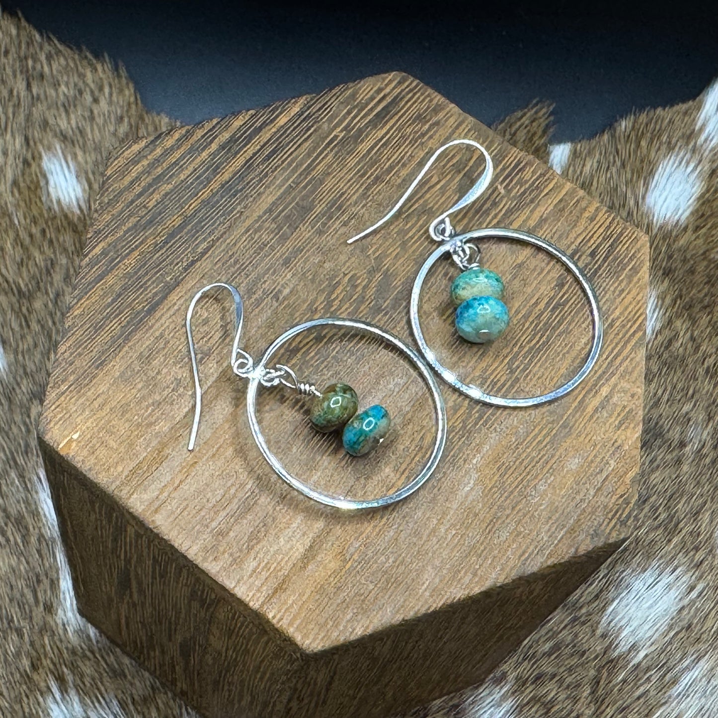 Silver & azurite hoop earrings