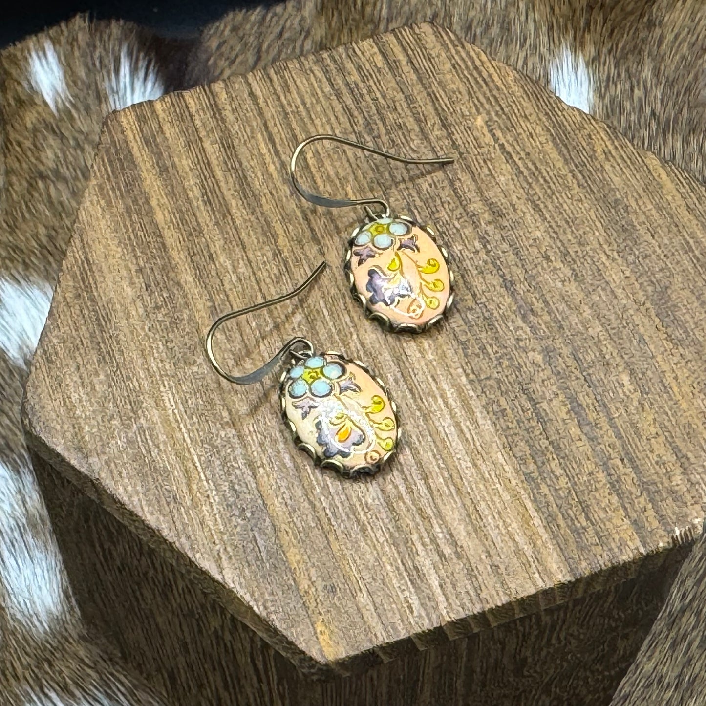 Vintage floral on peach earrings