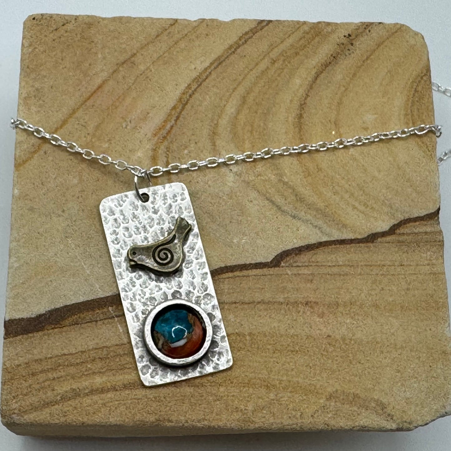 Spiny oyster turquoise bird necklace