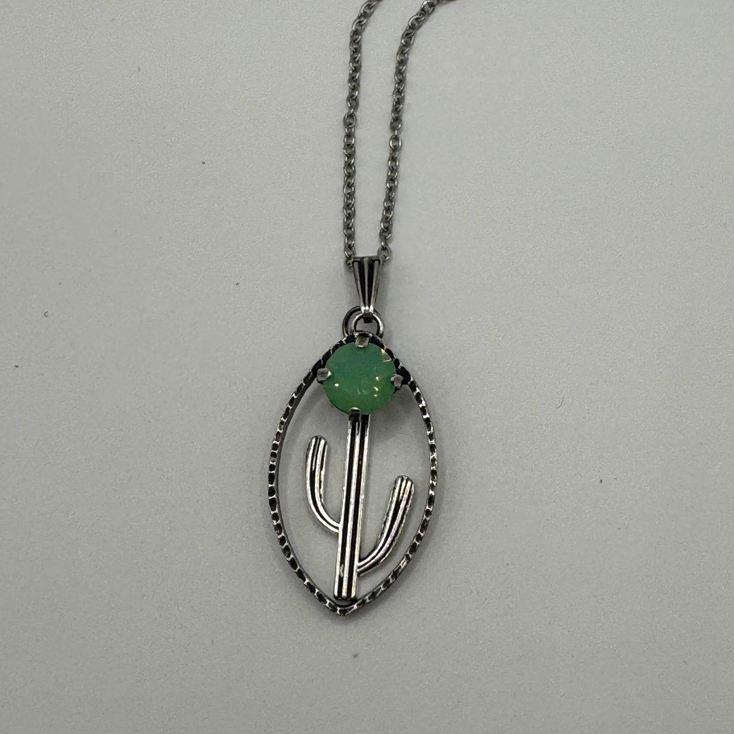 Green opal saguaro necklace