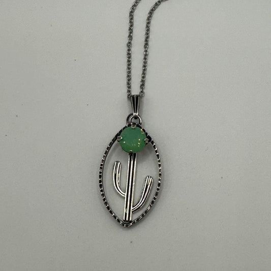 Green opal saguaro necklace