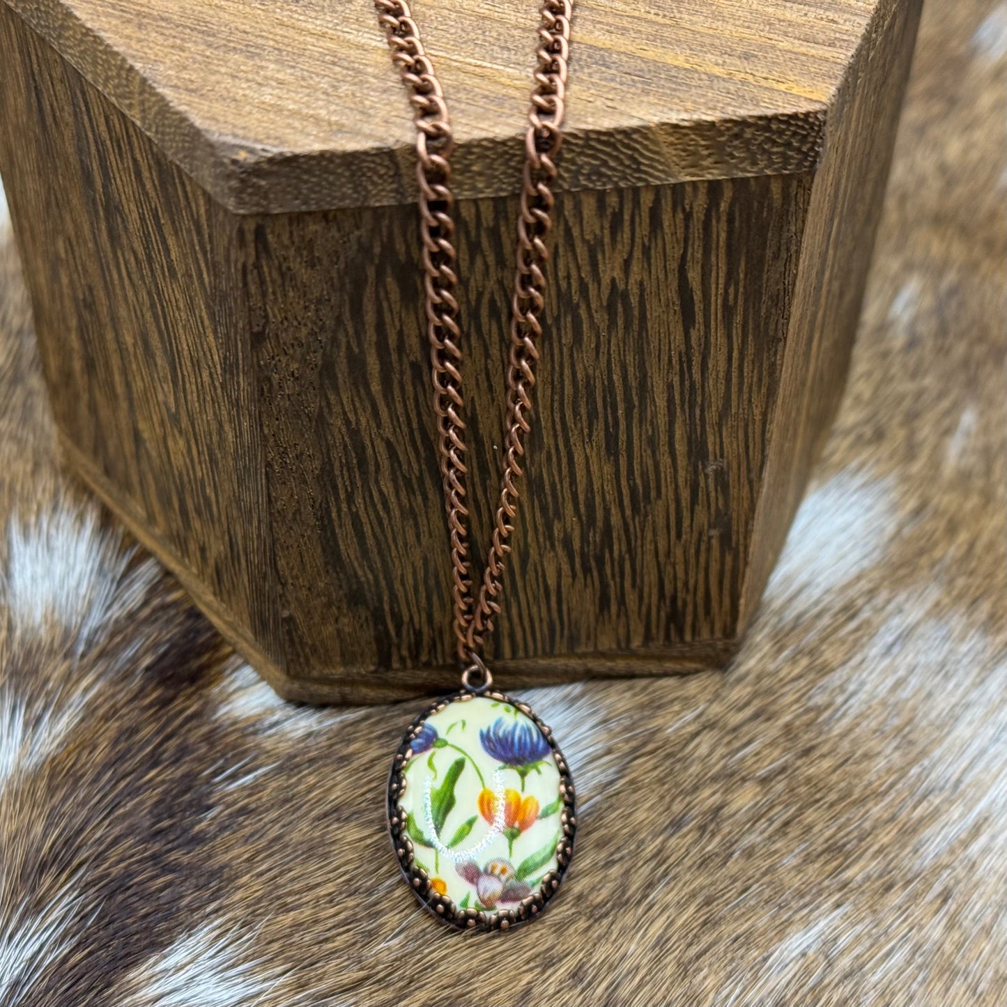 Floral pendant copper necklace