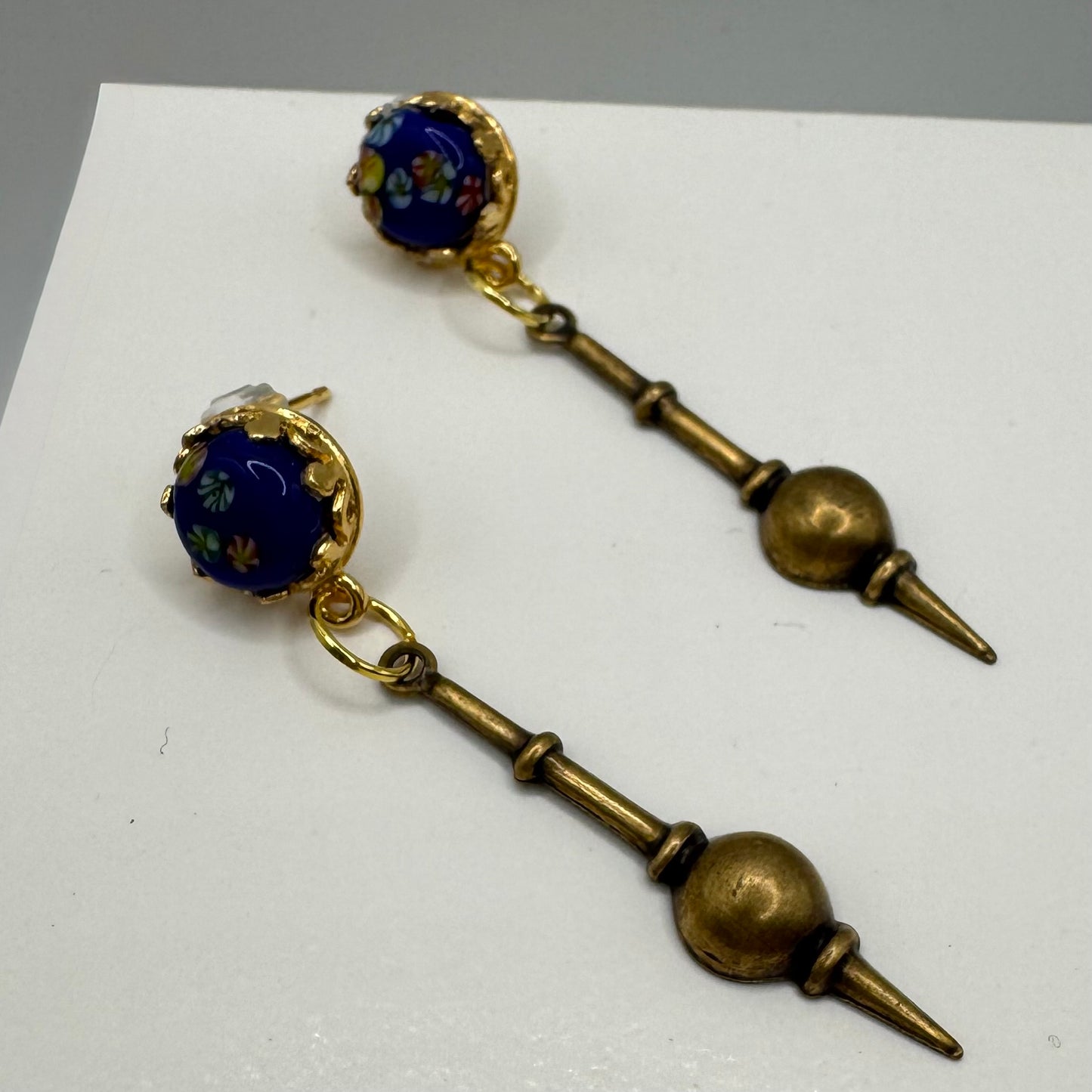 Japanese flower brass drop earrings