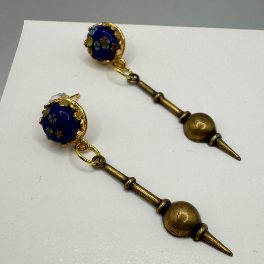 Japanese flower brass drop earrings