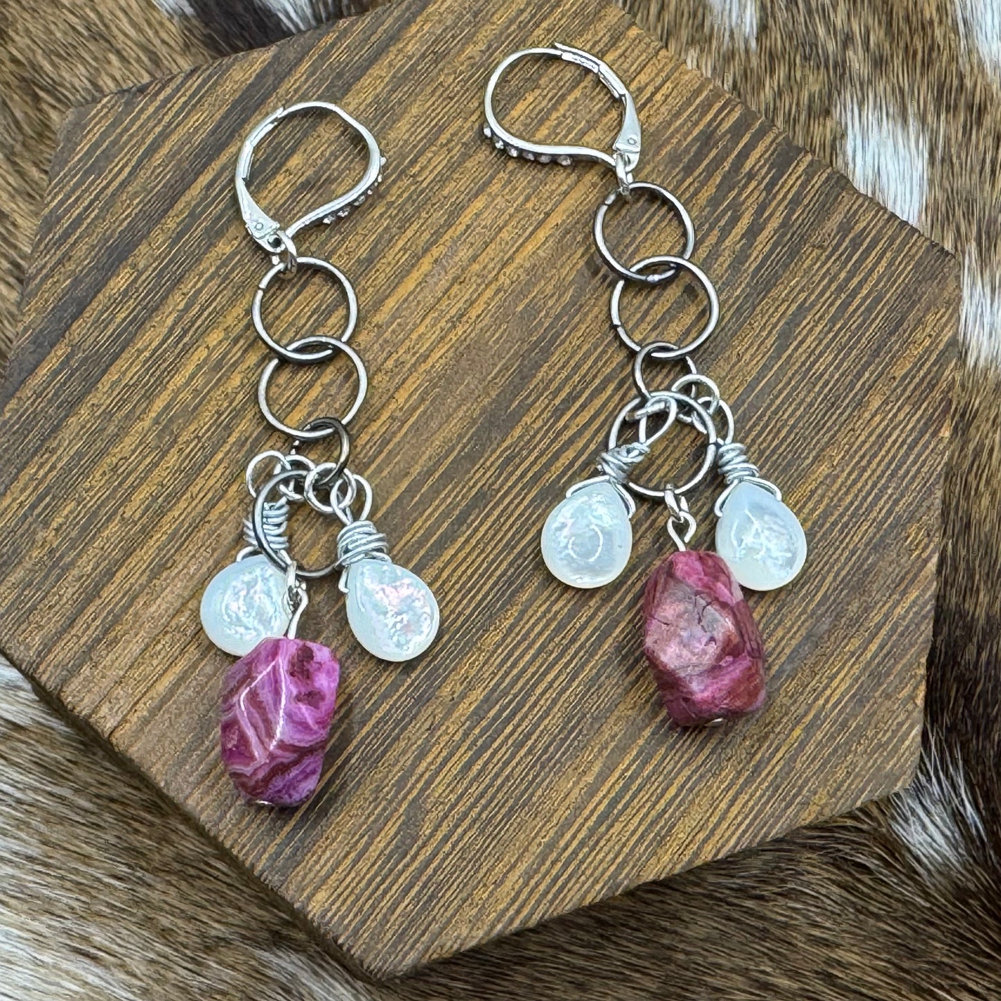 Opal and purple crazy lace agate earrings