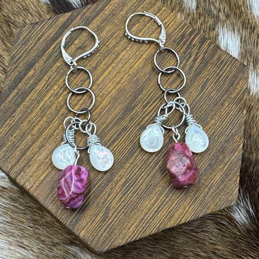 Opal and purple crazy lace agate earrings