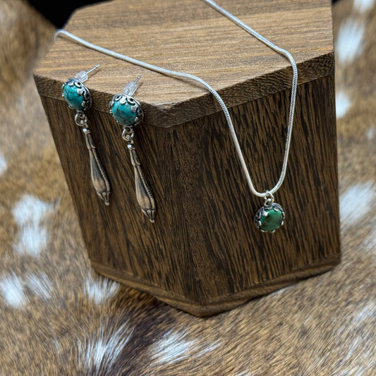 Turquoise and silver earrings and necklace set
