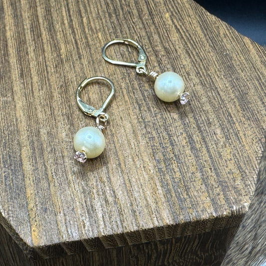 Vintage pearl earrings with pink gems