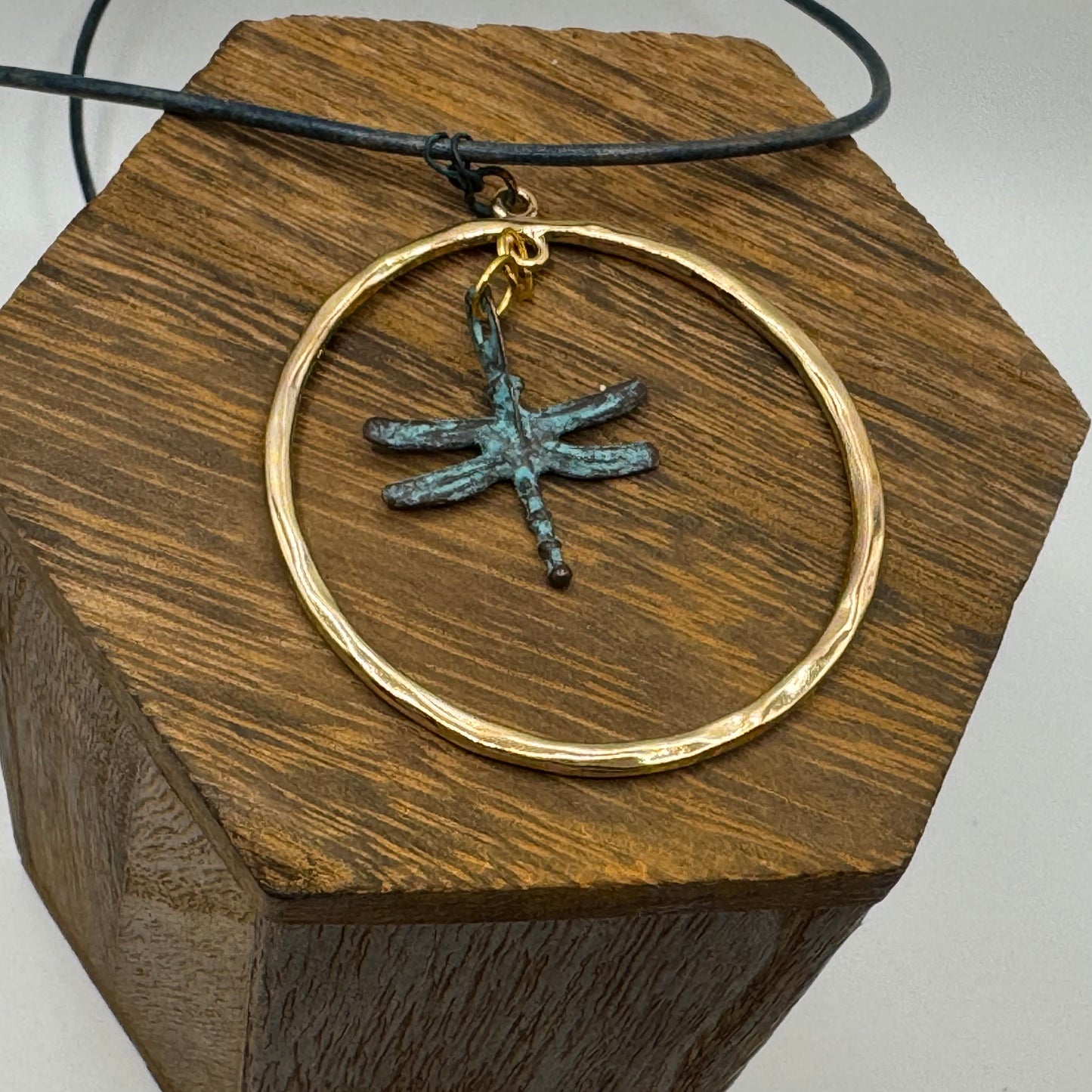 Dragonfly copper and leather necklace