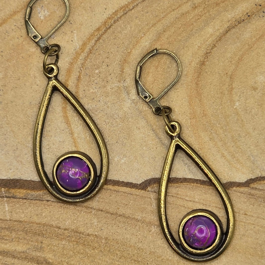 Purple turquoise in bronze teardrops