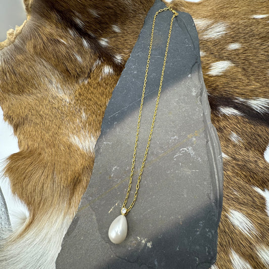 Pearl with cz gold chain necklace