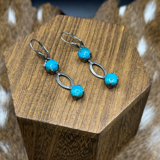 Turquoise and silver oval earrings