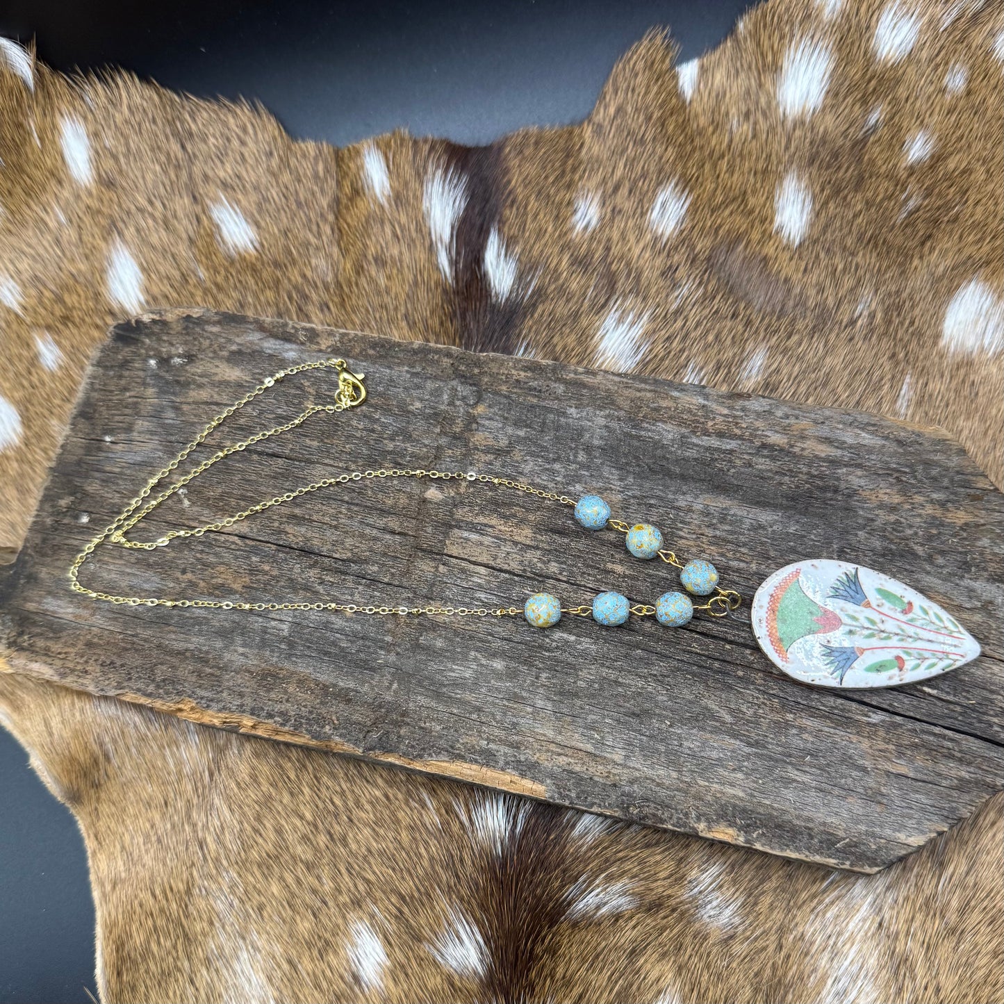 Floral & Czech bead gold necklace