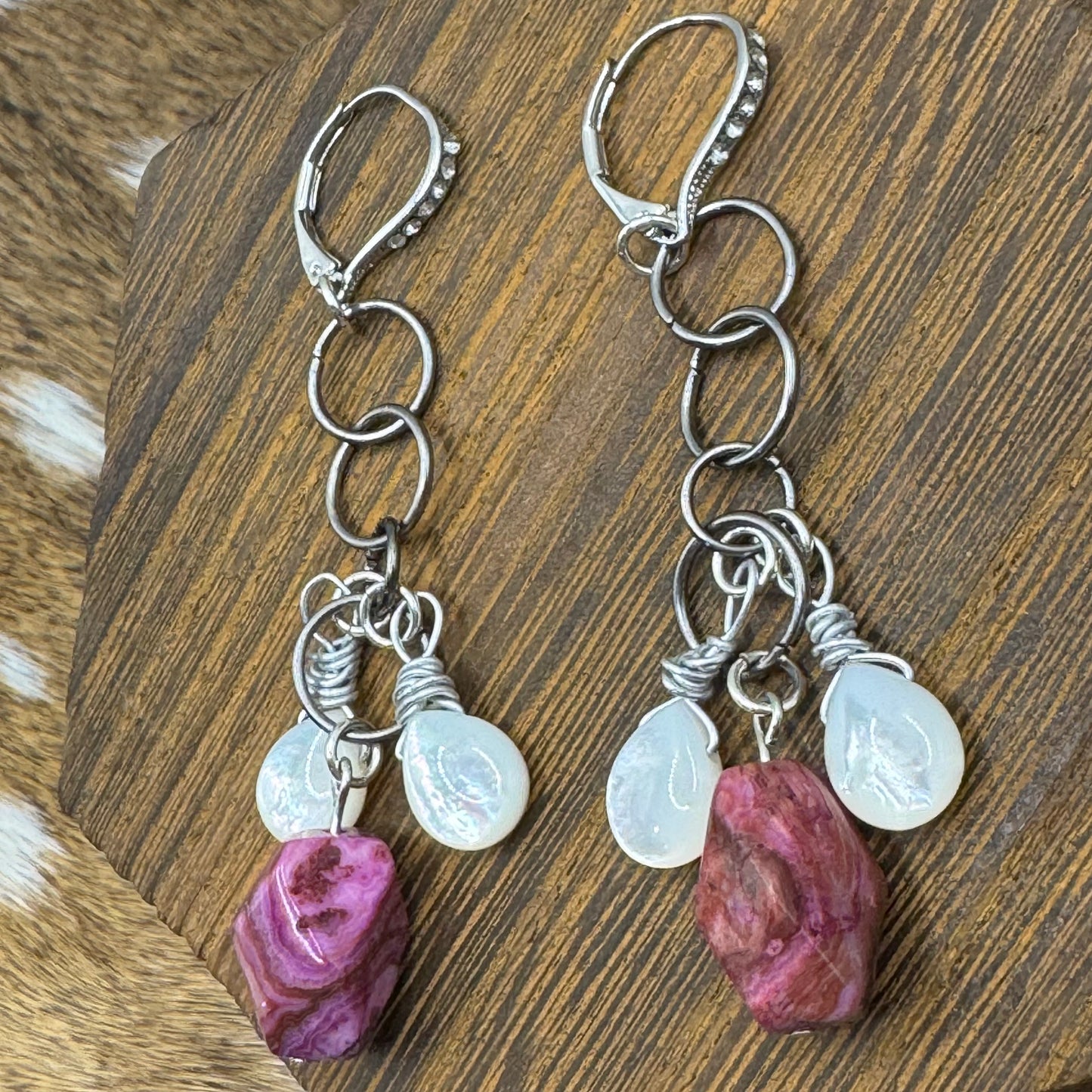 Opal and purple crazy lace agate earrings