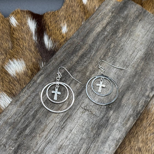 Silver cross hoop earrings