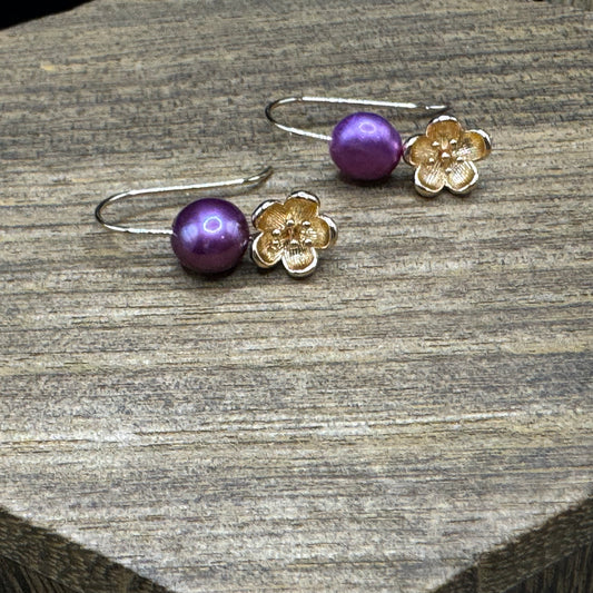 Gold blossom with pink pearl earrings