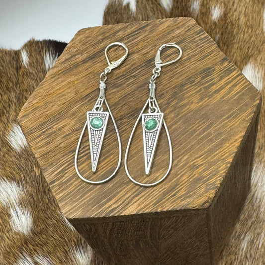 Oval hoops with triangles and green crystals