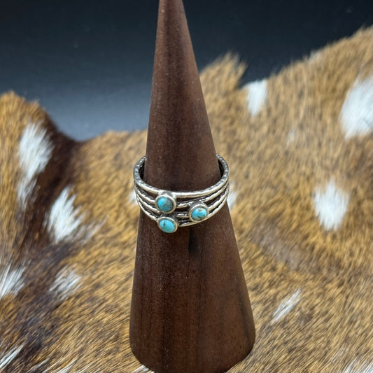 Turquoise and 4 ring sterling silver ring