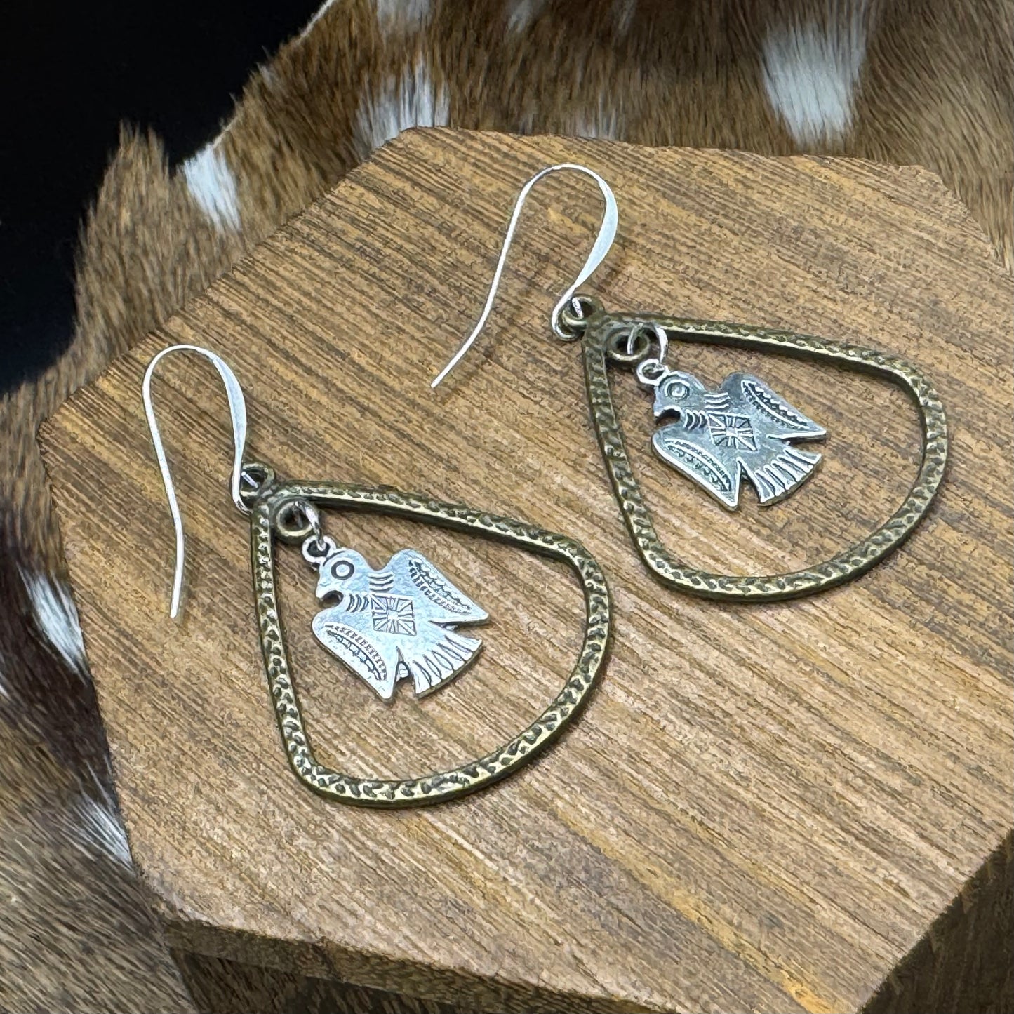 Thunderbirds in western teardrop hoops earrings