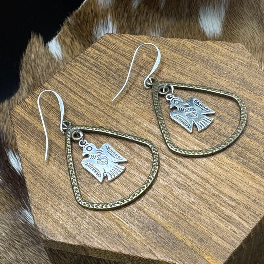 Thunderbirds in western teardrop hoops earrings