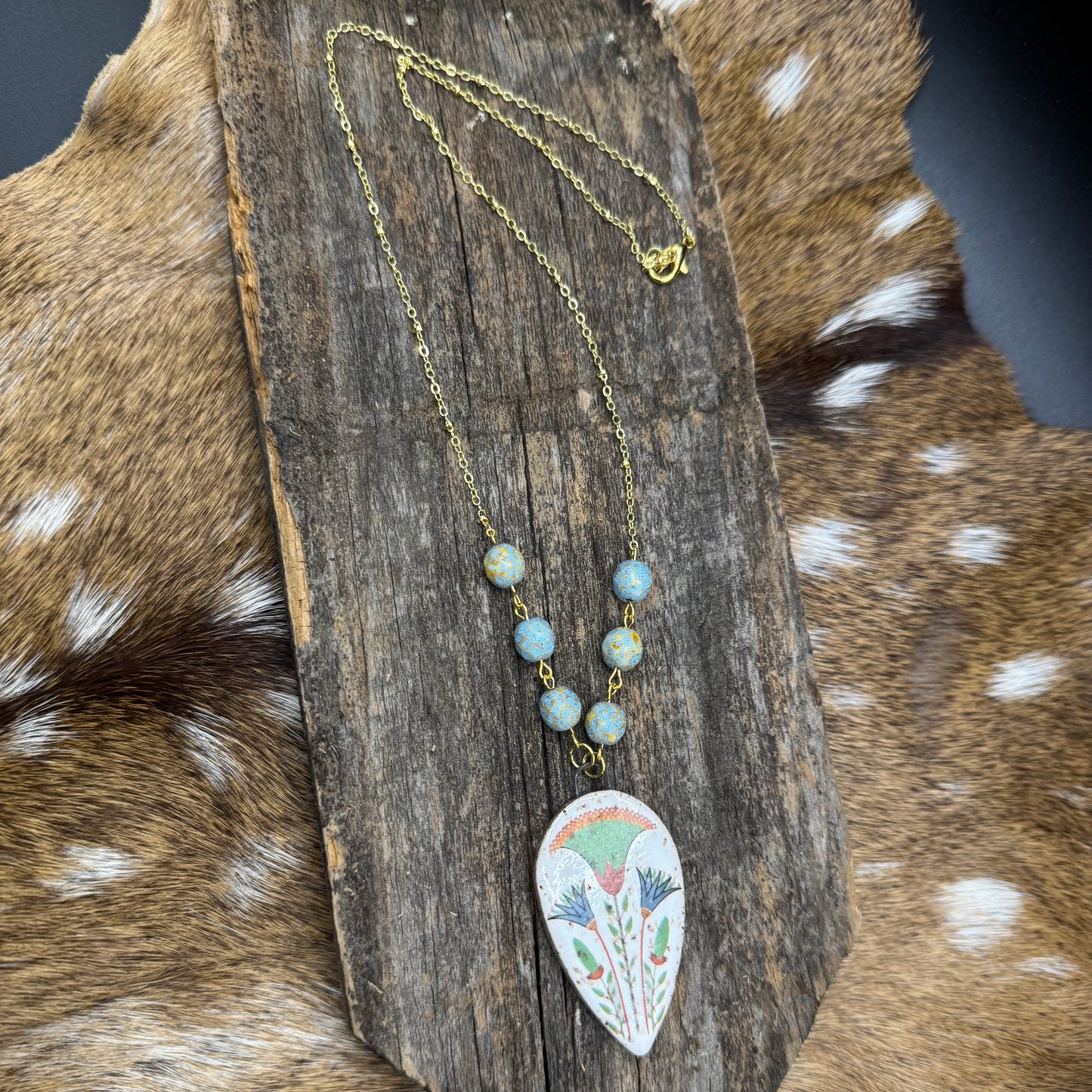 Floral & Czech bead gold necklace