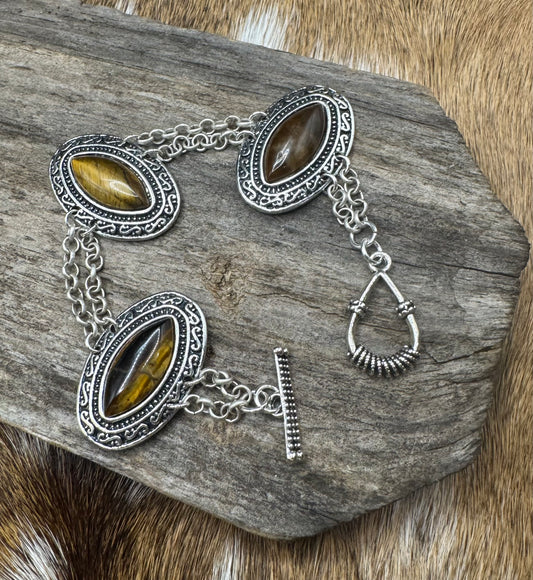 Triple tiger’s eye silver bracelet