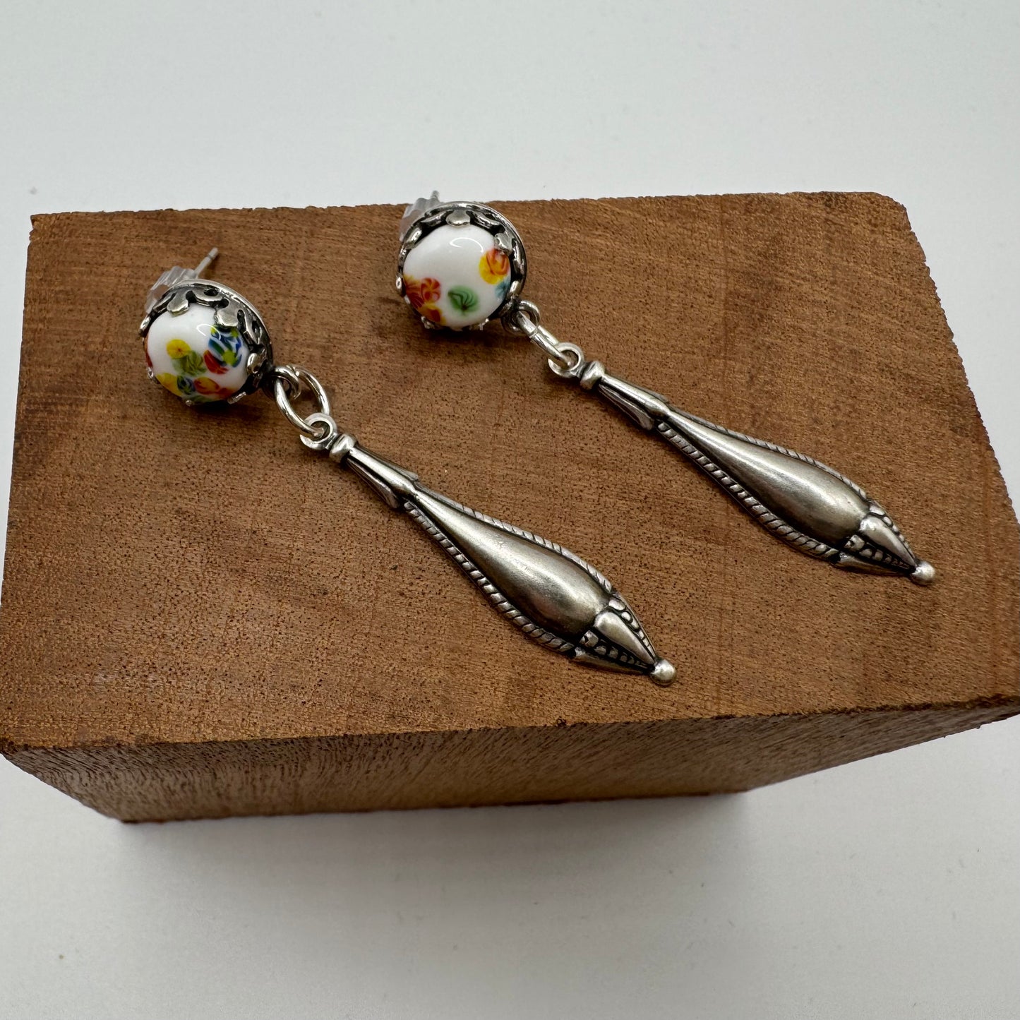 Japanese flower silver drop earrings