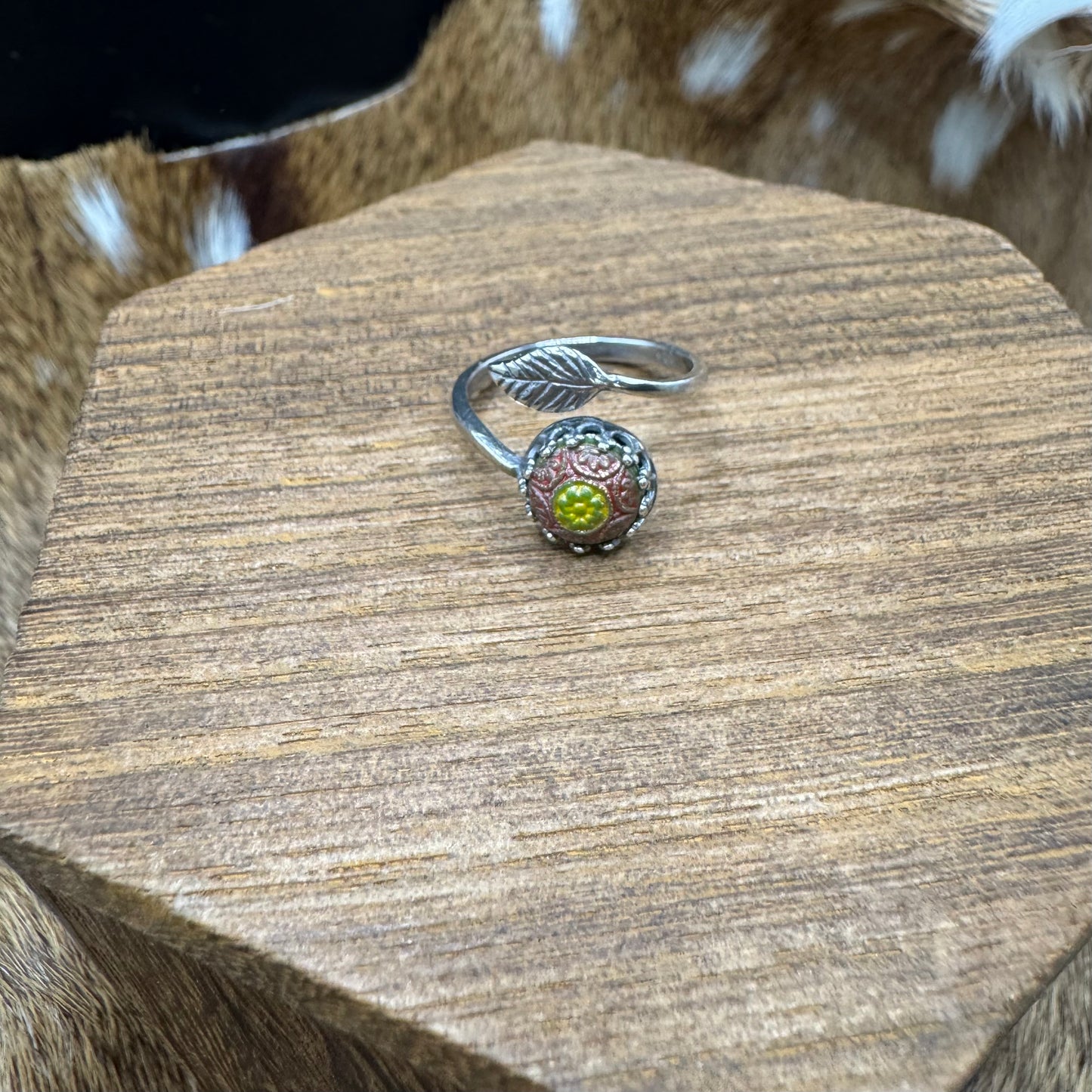 Vintage mosaic sterling leaf ring