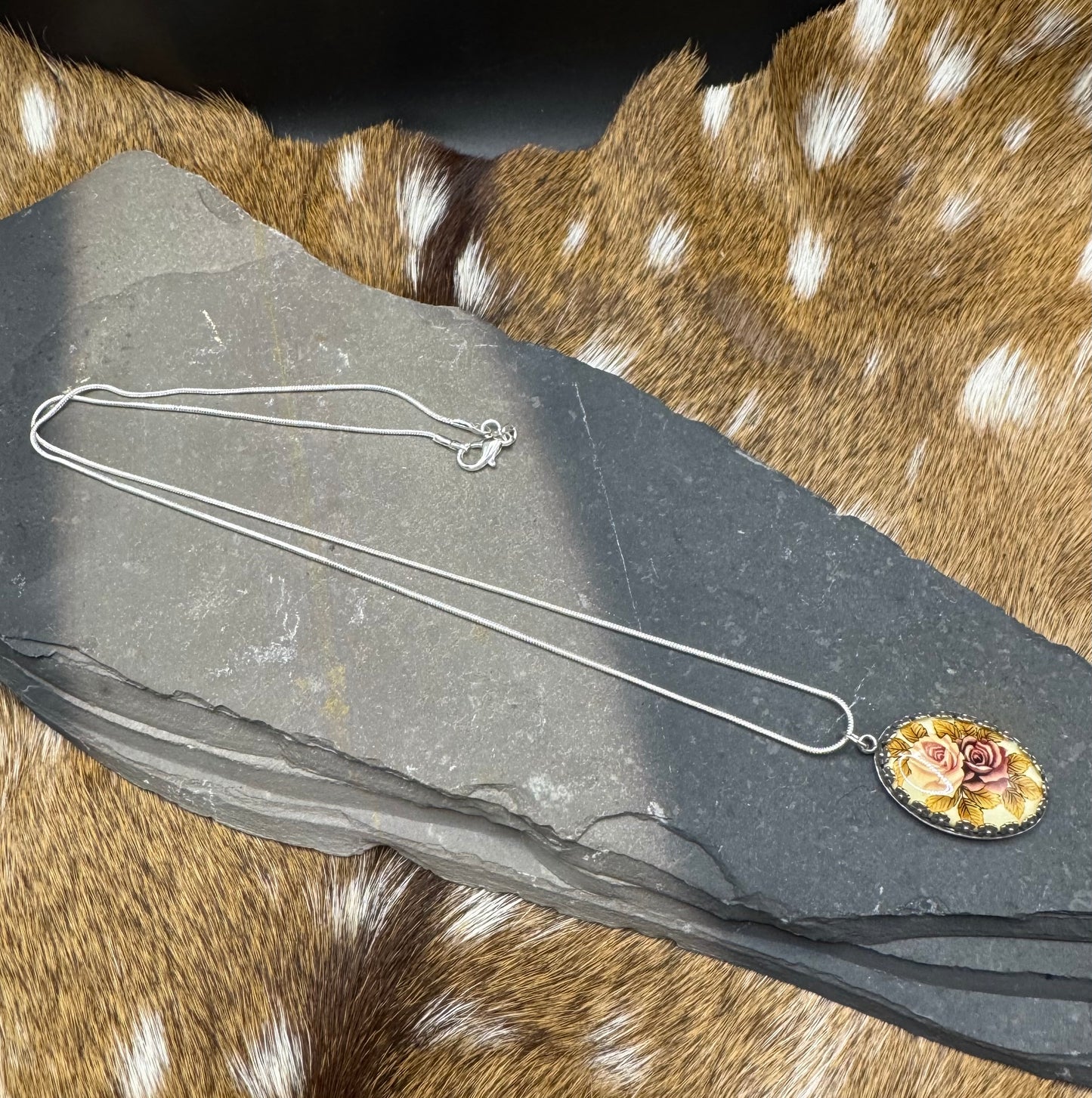 Vintage Japanese Rose Necklace in Silver