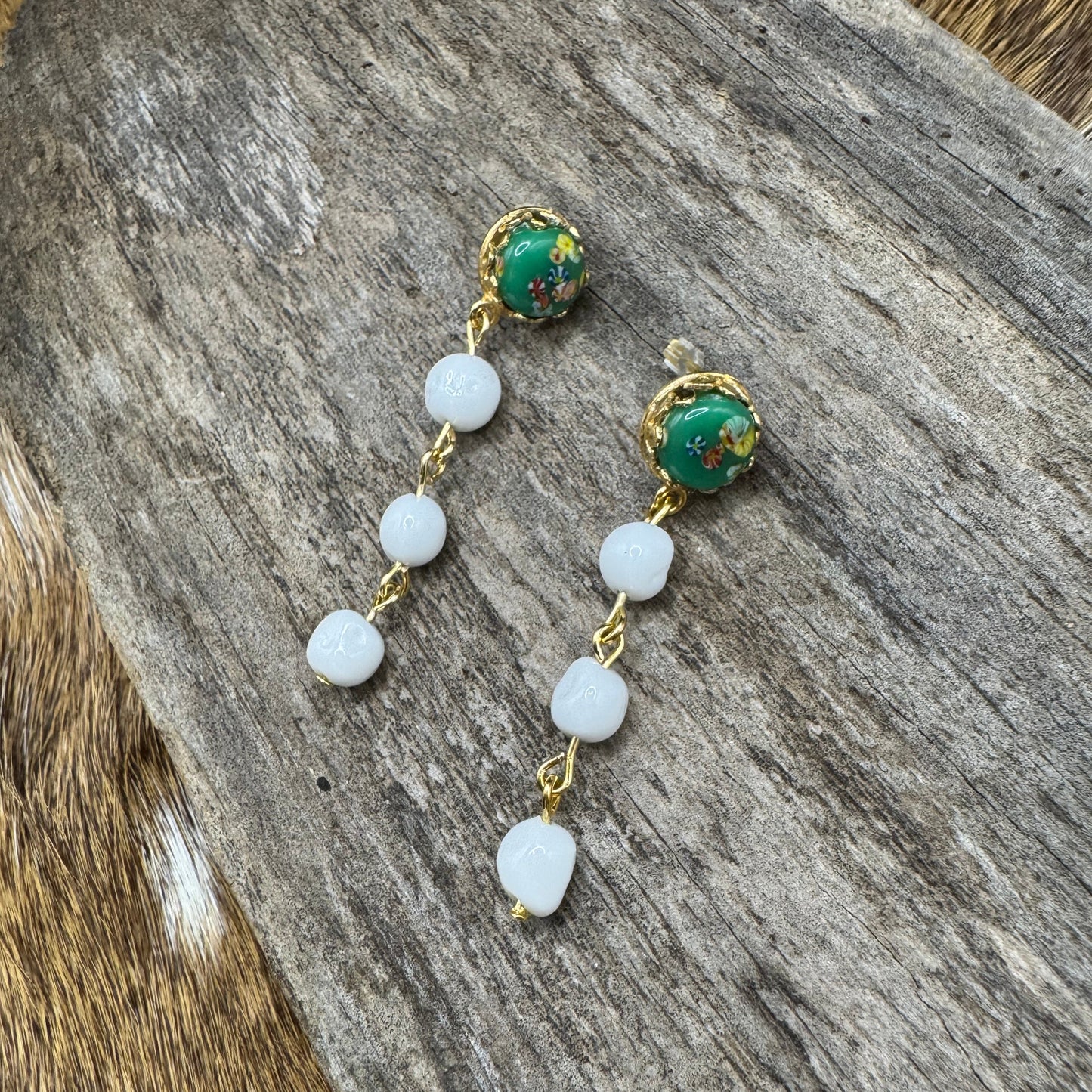 Japanese green millefiori with milk glass drops