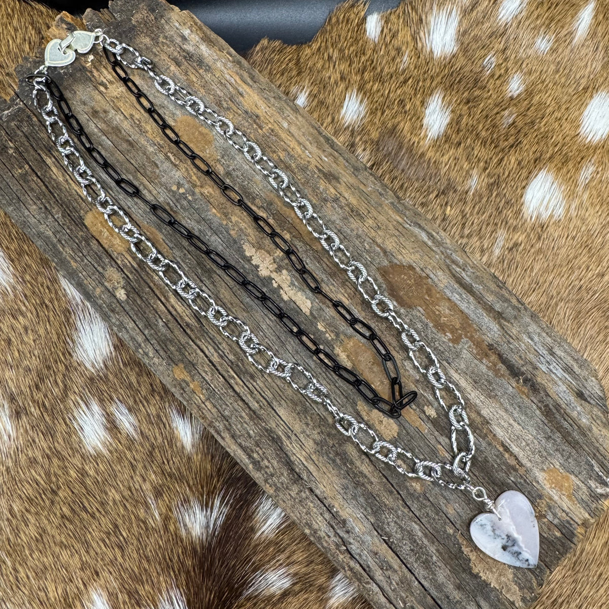 Pink opal heart necklace and earrings set